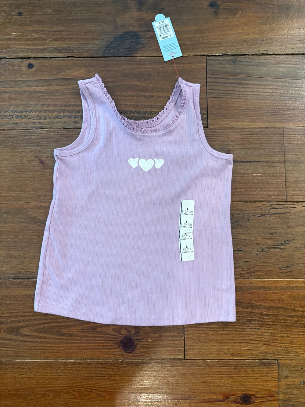 Cat & Jack Girls' Light Pink Ribbed Tank with Lace Trim and Heart Motif